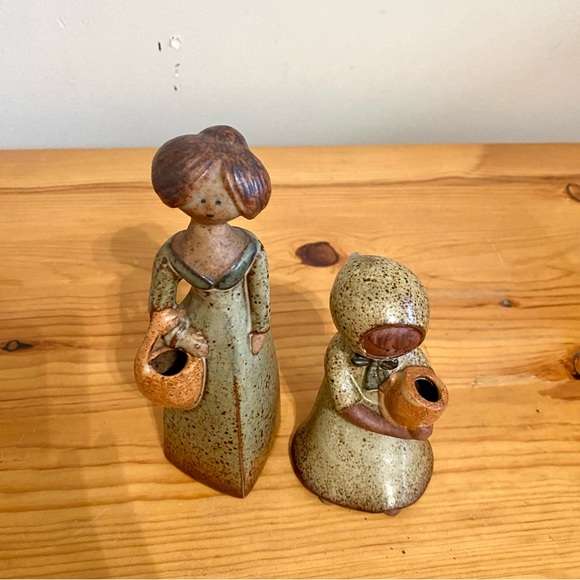 Vintage Stoneware Mother Daughter Pottery Vase Set Flower Bud Dried Mid-Century - Picture 6 of 7